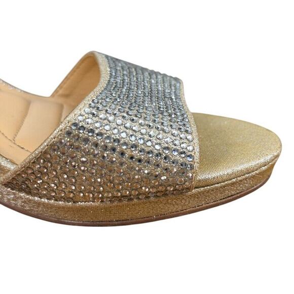 Badgley Mischka American Glamour Womens Rhinestone Gold Ankle Strap Heels sz 6.5 - Picture 2 of 16